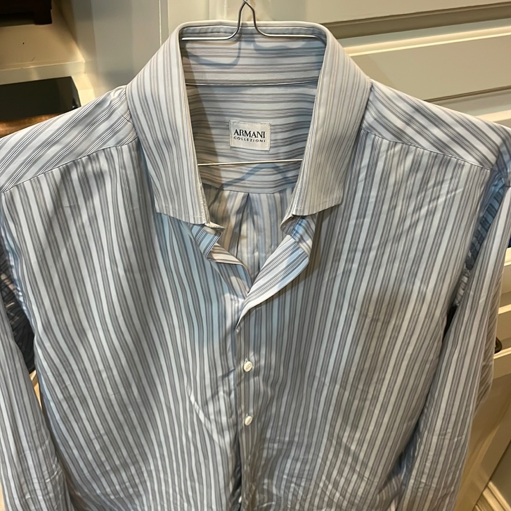 Armani men’s shirt no stains or tears or holes. 16.5/42 Large. Light blue/grey